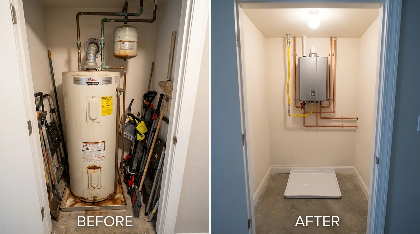 Tank water heater versus wall-mounted tankless unit comparison for Colfax, CA homeowners