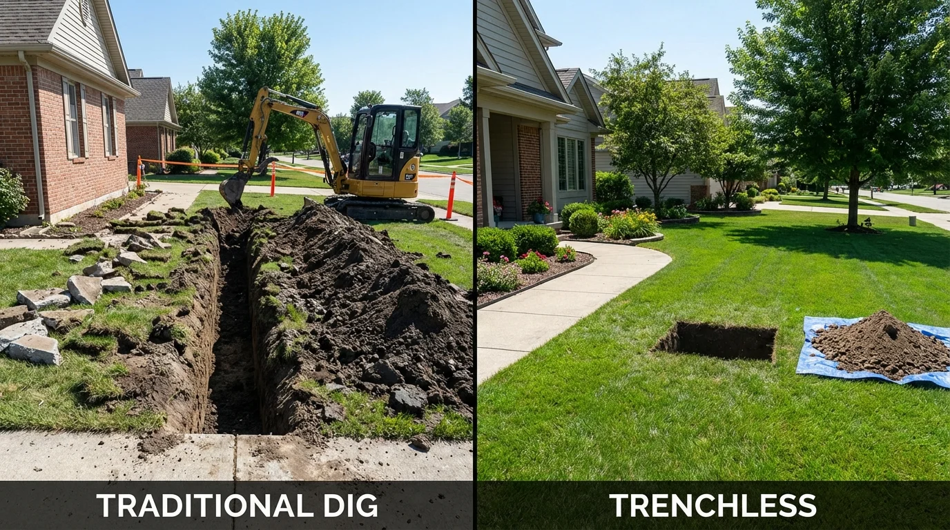 Trenchless sewer repair with minimal yard damage versus traditional excavation in Colfax, CA